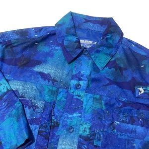 Reel Legends Mens Small Salt Water Zip Pocket Short Sleeve‎ Button Up